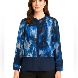 DKNYC Watercolor Blue Blouse, Size L